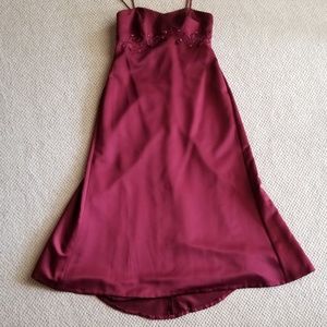 David's Bridal Burgundy Evening Gown with Train
